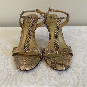 Beautiful Gold/Silver T Strap Crocodile Rhinestone Heels